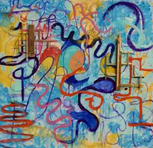 Abstract Painting with squiggle lines and bright colors.